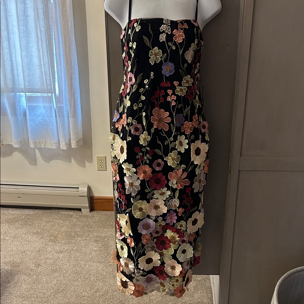 Floral Embroidered Black Slip Dress